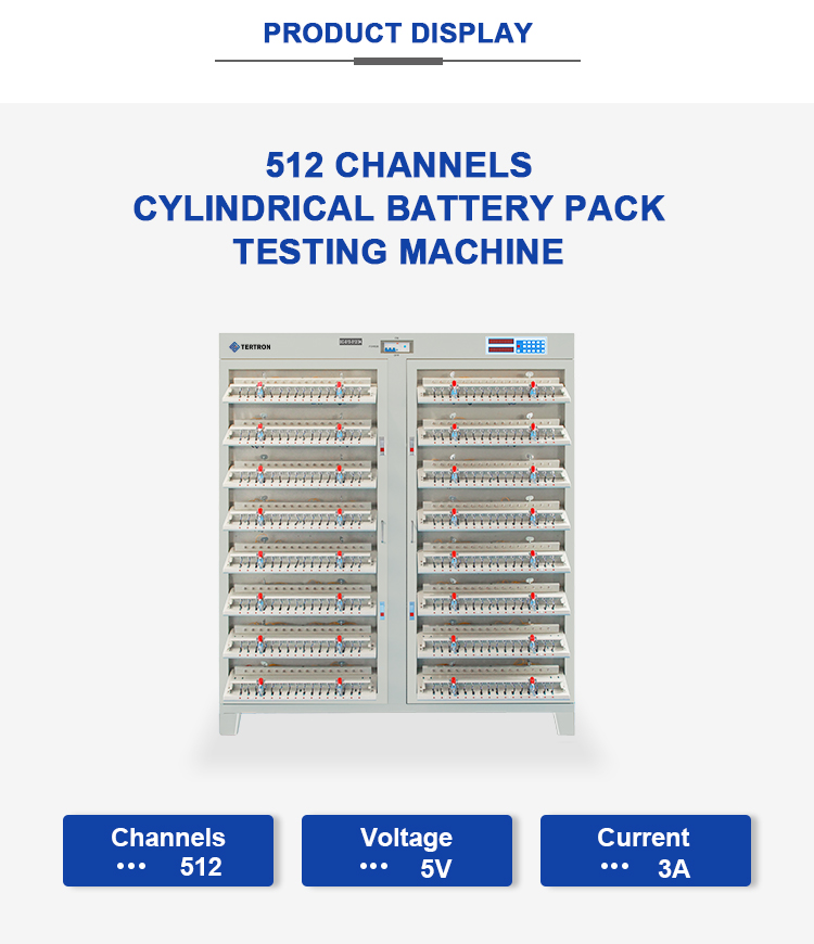 Exhibición del producto de la máquina de prueba de baterías cilíndricas - 512 canales 3A.